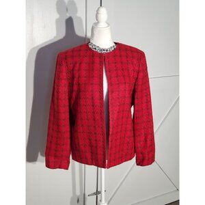 KAREN SCOTT BLAZER COLOR RED/BLACK LONG SLEEVE ACRYLIC/POLYESTER SIZE 10